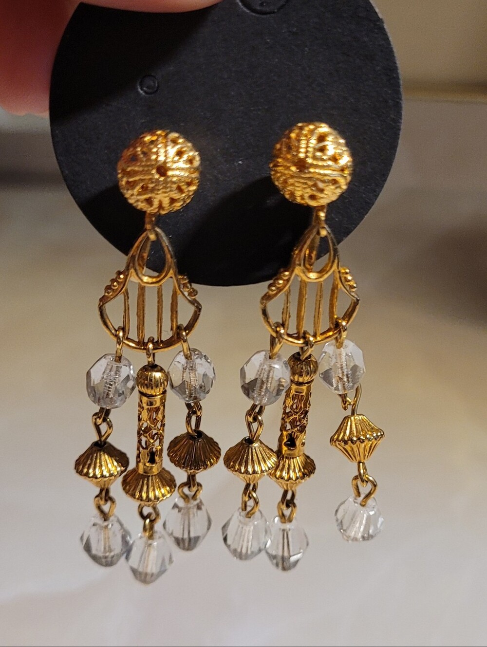 Vintage Gold Faux Crystal Chandelier Earrings - Women's Jewelry Clip-On